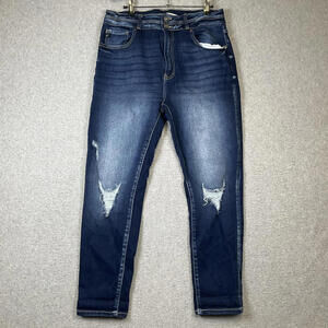 Kancan Women's Size 30 Medium Wash Blue Distressed Button Fly Jeans